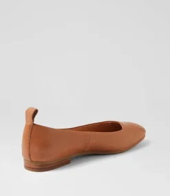Women TOP END Flats-Murlena Dark Tan Leather Ballet Flats