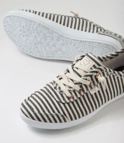 Women I LOVE BILLY Sneakers-Mynka Navy Stripe Canvas Lace Ups Sneakers