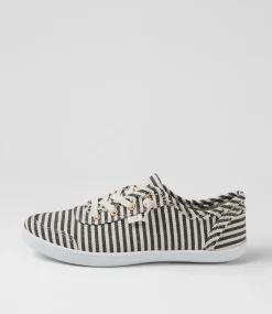 Women I LOVE BILLY Sneakers-Mynka Navy Stripe Canvas Lace Ups Sneakers
