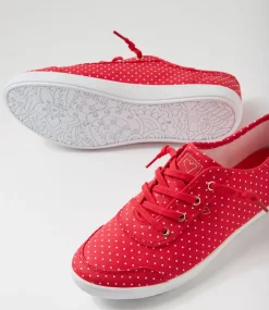 Women I LOVE BILLY Sneakers-Mynka Red White Spot Canvas Lace Ups Sneakers