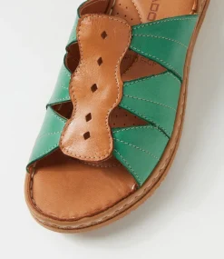 Women COLORADO Comfort|Slides-Myrtle Green Tan Leather Slides