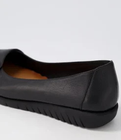 Women SUPERSOFT Flats-Nanien Black Leather Ballet Flats