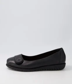 Women SUPERSOFT Flats-Nanien Black Leather Ballet Flats