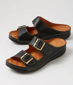 Women DIANA FERRARI Slides|Sandals-Nardi Black Leather Slides