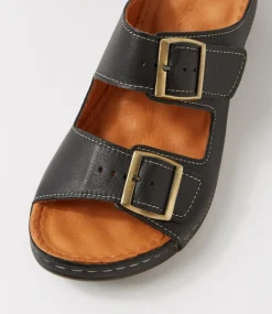 Women DIANA FERRARI Slides|Sandals-Nardi Black Leather Slides