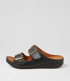Women DIANA FERRARI Slides|Sandals-Nardi Black Leather Slides