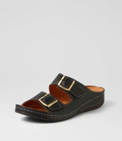 Women DIANA FERRARI Slides|Sandals-Nardi Black Leather Slides