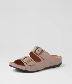 Women DIANA FERRARI Slides|Sandals-Nardi Taupe Leather Sandals