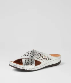 Women DIANA FERRARI Slides|Sandals-Nardinah Silver Leather Slides