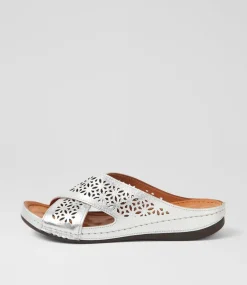 Women DIANA FERRARI Slides|Sandals-Nardinah Silver Leather Slides