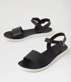 Women DIANA FERRARI Flats|Sandals-Navadis Black White Leather Sandals