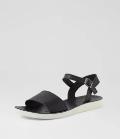 Women DIANA FERRARI Flats|Sandals-Navadis Black White Leather Sandals