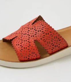 Women DIANA FERRARI Flats|Sandals-Neene Tangerine White Leather Sandals