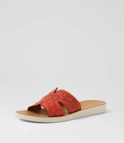Women DIANA FERRARI Flats|Sandals-Neene Tangerine White Leather Sandals