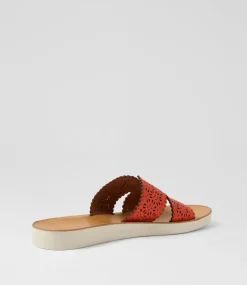 Women DIANA FERRARI Flats|Sandals-Neene Tangerine White Leather Sandals