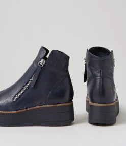 Women TOP END Boots|Loafers-Nene Navy Leather Ankle Boots