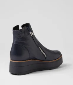 Women TOP END Boots|Loafers-Nene Navy Leather Ankle Boots