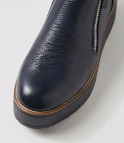 Women TOP END Boots|Loafers-Nene Navy Leather Ankle Boots