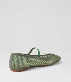 Women DIANA FERRARI Flats-Nidree Green Woven Flat Shoes