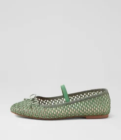 Women DIANA FERRARI Flats-Nidree Green Woven Flat Shoes