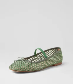 Women DIANA FERRARI Flats-Nidree Green Woven Flat Shoes