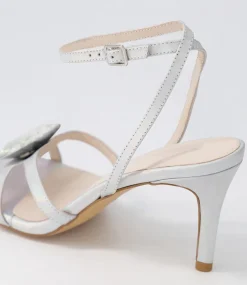 Women TOP END Heels|Sandals-Ninie Silver Petrol Leather Jewels Sandals