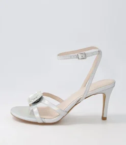 Women TOP END Heels|Sandals-Ninie Silver Petrol Leather Jewels Sandals