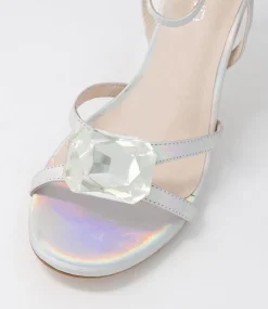 Women TOP END Heels|Sandals-Ninie Silver Petrol Leather Jewels Sandals