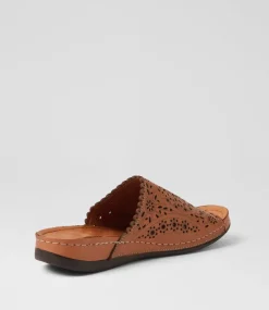 Women DIANA FERRARI Slides|Sandals-Niomee Tan Leather Slides