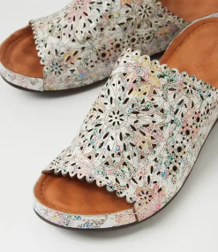 Women DIANA FERRARI Slides|Sandals-Niomee White Floral Leather Slides