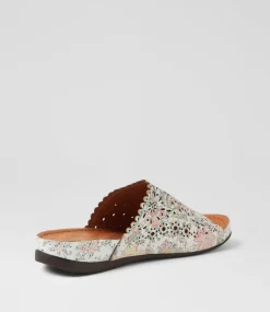 Women DIANA FERRARI Slides|Sandals-Niomee White Floral Leather Slides