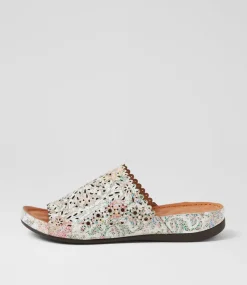 Women DIANA FERRARI Slides|Sandals-Niomee White Floral Leather Slides