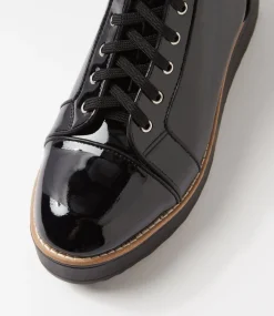 Women TOP END Boots|Wedges-Nirra Black Patent Leather Lace Up Boots