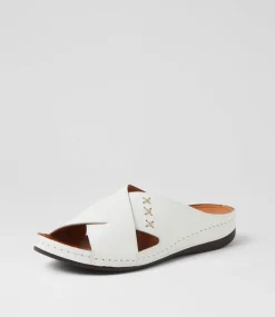 Women DIANA FERRARI Slides|Sandals-Nivero White Leather Slides