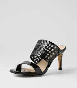Women TOP END Heels|Sandals-Noja Black Patent Leather Sandals