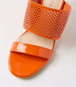 Women TOP END Heels|Sandals-Noja Orange Patent Leather Sandals