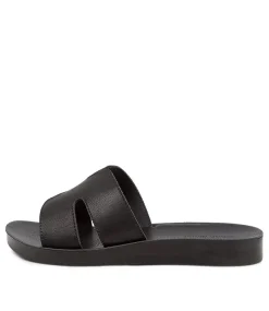 Women DIANA FERRARI Slides|Flats-Nokker Black Leather Slides