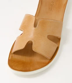 Women DIANA FERRARI Slides|Flats-Nokker Dark Tan White Leather Slides