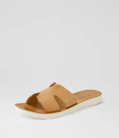 Women DIANA FERRARI Slides|Flats-Nokker Dark Tan White Leather Slides