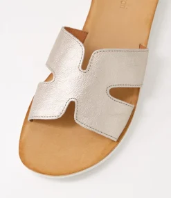Women DIANA FERRARI Flats|Slides-Nokker Platino Leather Slides