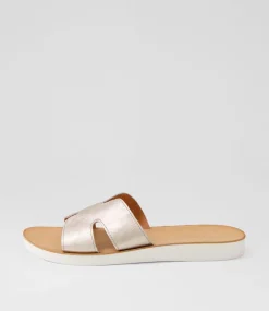 Women DIANA FERRARI Flats|Slides-Nokker Platino Leather Slides