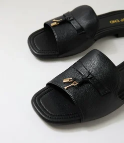 Women TOP END Slides|Flats-Nolles Black Leather Slides