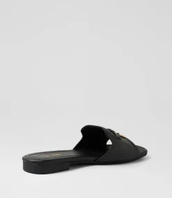 Women TOP END Slides|Flats-Nolles Black Leather Slides