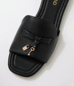 Women TOP END Slides|Flats-Nolles Black Leather Slides