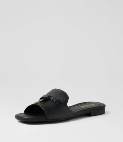 Women TOP END Slides|Flats-Nolles Black Leather Slides