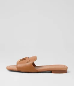 Women TOP END Slides|Flats-Nolles Dark Tan Leather Slides