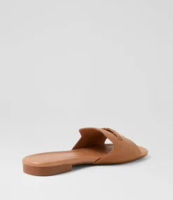 Women TOP END Slides|Flats-Nolles Dark Tan Leather Slides