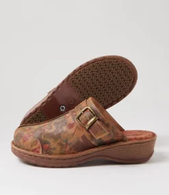 Women COLORADO Comfort|Heels-Nyla Tan Floral Leather Heels