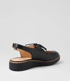 Women TOP END Flats-Ochas Black Leather Flat Shoes