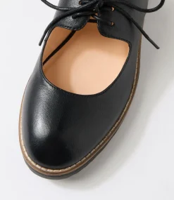 Women TOP END Flats-Ochas Black Leather Flat Shoes
